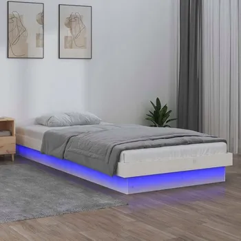 Postel VidaXL Rám postele s LED, bílá, 75x190 cm, jednolůžko, masivní dřevo