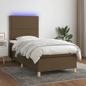 Postel vidaXL Box spring postel s matrací a LED 90x190 cm textil [3135317] Barva: tmavě hnědá