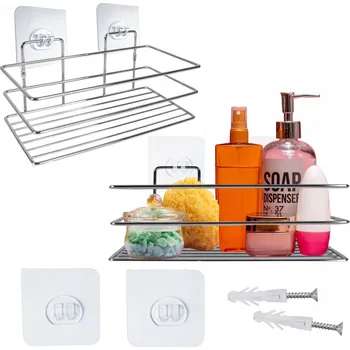 Koupelnový nábytek STŘÍBRNÁ KOUPELNOVÁ POLIČKA PEVNÁ KOVOVÁ SAMOLEPICÍ PŘIVRTOVACÍ KVALITNÍ