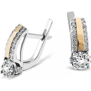 Náušnice Stříbrné náušnice 925 ELEGANTNÍ SE ZLATOU PLÍŠKOU