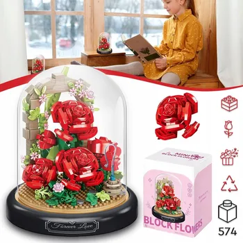 ostatní stavebnice VĚČNÁ ČERVENÁ RŮŽE STAVEBNICE VE SKLE 574 DÍLKŮ, DÁREK K SESTAVENÍ