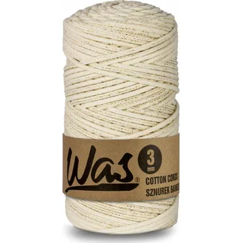 Příze WAS bavlněná šňůra na makramé, pletená 3 mm, 100 m, zlatá nitka