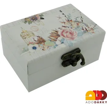 Dárková krabička Šperkovnice s květinami 10 x 6 x 5 cm (Dřevěná krabička na šperky)