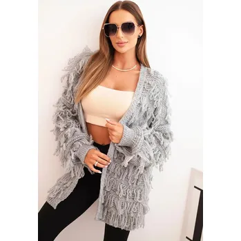 Dámský svetr Dámský cardigan s třásněmi a volným střihem šedý UNI
