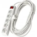 BERGE Prodlužovací kabel 10m s uzemněním, 5 zásuvek - bílý, 3*1,5 mm2, 3680 W V043