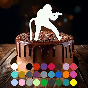 Jedlá dekorace na dort Zápich do dortu - Hasič-chlapec (1) Tyrkysová