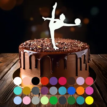 Jedlá dekorace na dort Zápich do dortu - Gymnastka s míčem (3) Světle modrá (pastelová)