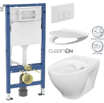 WC sada GEBERIT DuofixBasic s bílým tlačítkem DELTA50 + WC CERSANIT CLEANON MODUO + SEDÁTKO 458.103.00.2 50BI MO1