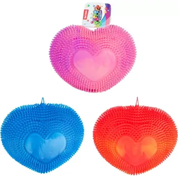 Dětský míč Teddies Míček srdce mačkací chlupatý antistresový silikon 18cm duhový 3 barvy