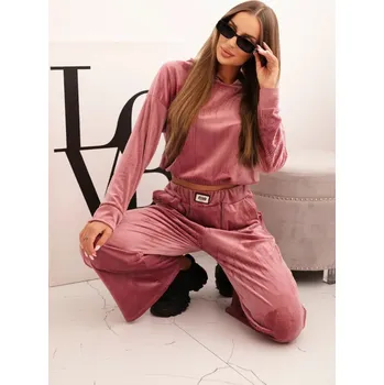 Dámská halenka Dámská souprava z veluru se širokými nohavicemi a kapucí tmavě růžová UNI