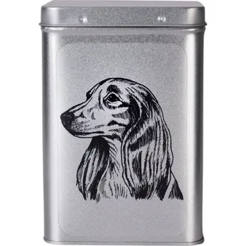 Dóza na potraviny Plechová dóza s obrázkem psa plemene jezevčík dlouhosrstý
