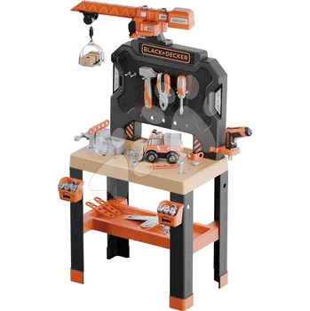 Pracovní stůl s mechanickým jeřábem Bricolo Builder Black&Decker Smoby se skládacím autíčkem a vrtačkou 92 doplňků 102 cm výška