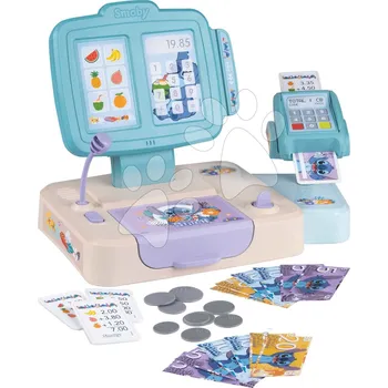 Dětská kuchyňka Registrační pokladna Stitch Cash Register Smoby s otevíratelnou pokladnou a platebním terminálem 26 doplňků