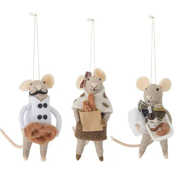 Vánoční dekorace Bloomingville Vánoční ozdoba Myška Peo Nature Wool Myška s croissantem