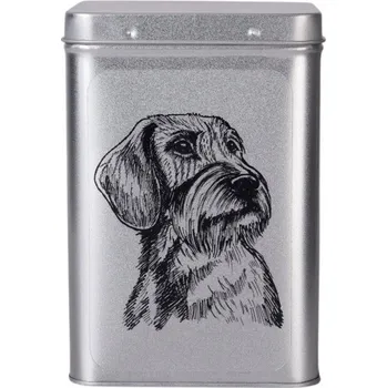 Dóza na potraviny Plechová dóza s obrázkem psa plemene jezevčík hrubosrstý