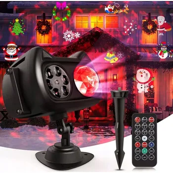 Světelný efekt 2v1 LED VÁNOČNÍ PROJEKTOR SVĚTLA SVÁTKY 12 SLIDŮ 72 vzorů s dálkovým ovládáním