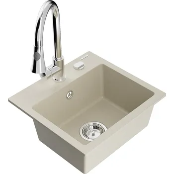 Granitový dřez MEXEN/S - Milo granitový dřez 1-miska včetně baterie Elia, béžová 6505-69-670101-00