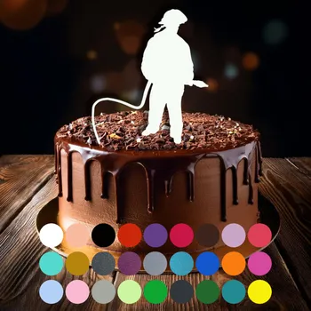 Jedlá dekorace na dort Zápich do dortu - Hasič-dívka (1) Modrá