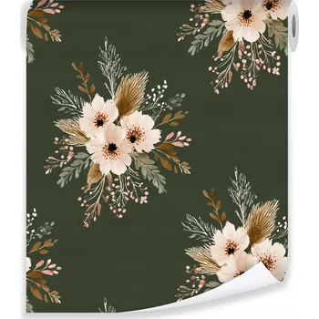 Fototapeta TAPETA KVĚTY BOHO VINTAGE LISTY NA VLIESOVÉ TAPETĚ NA STĚNU OBÝVACÍ POKOJ LOŽNICE