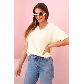 Dámský svetr Dámský svetr z měkkého vlákna s V výstřihem krátký rukáv žlutý UNI