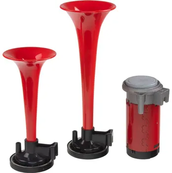 Houkačka 2-tónová fanfára 220mm, 12V s kompresorem červená ECE R28