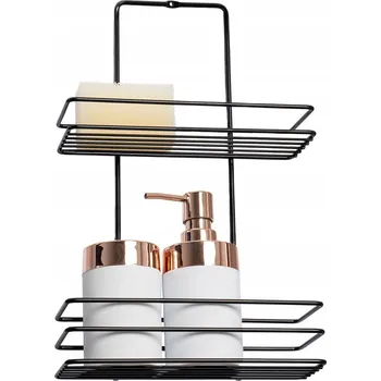 Obraz ČERNÁ KOUPELNOVÁ POLICE KOVOVÁ DRÁTĚNÁ 2 PATRA