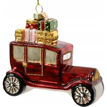 Vánoce Vánoční Koule skleněná - retro auto s dárky