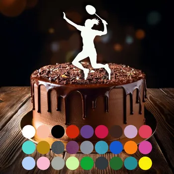 Jedlá dekorace na dort Zápich do dortu - badminton-dívka (1) Červená