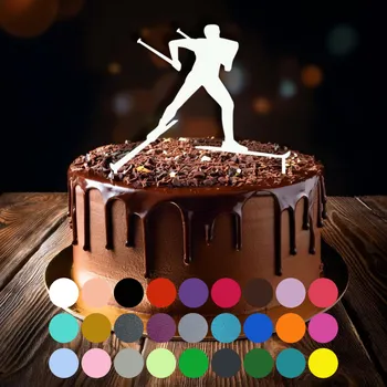 Jedlá dekorace na dort Zápich do dortu - Lyže-běžky (1) Broskvová (pastelová)