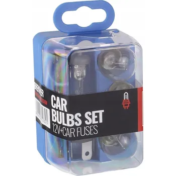 Autožárovka Sada žárovek 12V H4, P21W, P21/5W, W5W, R5W + Pojistky