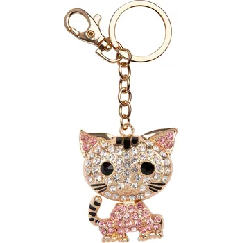 Štrasová klíčenka - Růžová kočka - Albi