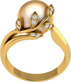 Prsten s perlou a kameny FLOWER Bílá / Akoya + diamanty / 50