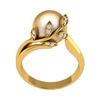 Prsten Prsten s perlou a kameny FLOWER Bílá / Akoya + diamanty / 50