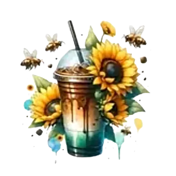 Nažehlovací obrázek - káva s květy (8,4 x 9,0 cm)