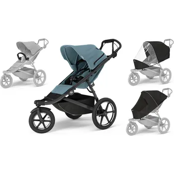 Kočárek Akční set Thule Urban Glide 3 Mid-blue s magnetickou přezkou + THULE orig. moskytiéra + pláštěnka + madlo autorizovaný prodejce THULE
