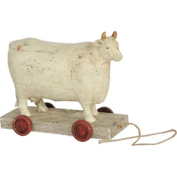 Clayre & Eef - Dekorativní figurka světlé krávy na vozíčku 6PR0034