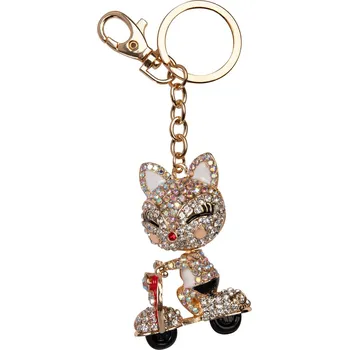 Štrasová klíčenka - Kočka na skútru - Albi