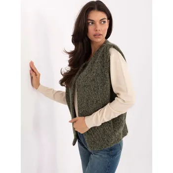 Dámská vesta Stylová khaki pletená vesta s kapsami IT-KZ-