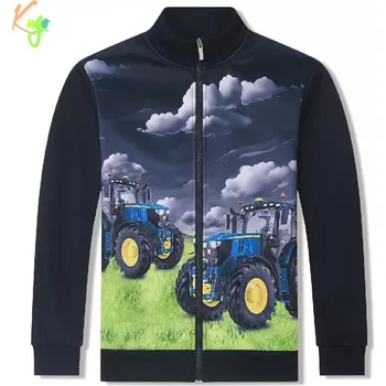 Chlapecká mikina Teplá chlapecká mikina Kugo PT2511 světle modrá (Chlapecká mikina na zip s traktorem)