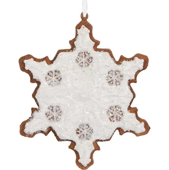 Vánoční ozdoba Závěsná vánoční ozdoba perníková sněhová vločka s třpytivou polevou Bevroren I – 9x1x10 cm
