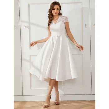 Dámské šaty Dámské koktejlové šaty s krátkým rukávem po kolena Barva: Bílá, Velikost: 3XL