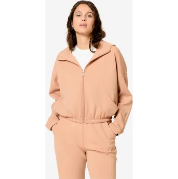 Dámská mikina DOMYOS Dámská fitness mikina s kapucí a dlouhým rukávem 2XL BÉŽOVÁ