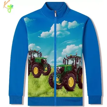 Chlapecká mikina Teplá chlapecká mikina Kugo PT2511 světle modrá (Chlapecká mikina na zip s traktorem)