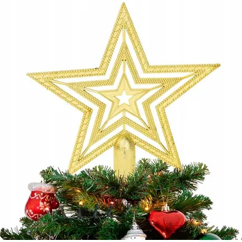 Vánoční dekorace HVĚZDA Špička na Vánoční Stromek 15cm ZLATÁ HVĚZDIČKA Vánoční Ozdoba Špice na Stromek
