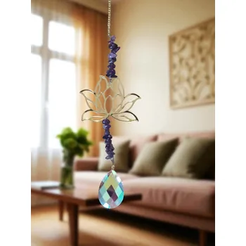 Lapač snů Lotosový květ zlatý - Ametyst