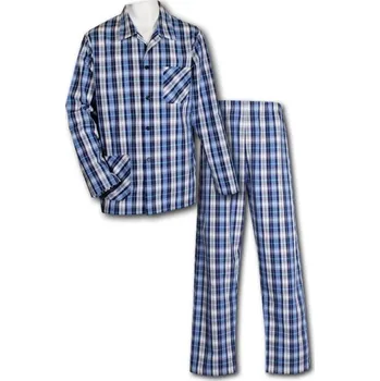 Pánské pyžamo Pánské propínací popelínové pyžamo Luiz Charles kostka modré Barva: Modrá, Velikost: 50