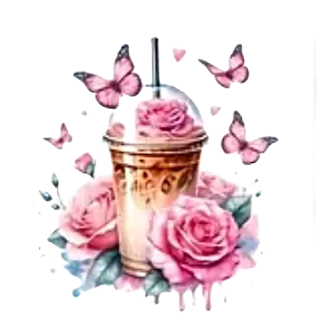 Nažehlovací obrázek - káva s květy (8,1 x 9,0 cm)