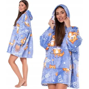 Dámská mikina Mikina 2v1 Mikinová Deka Deka Kapuce sherpa fialová s psy