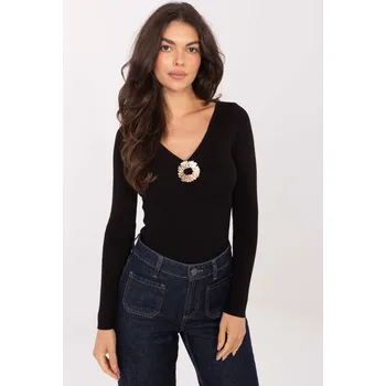 Dámský svetr Černý žebrovaný svetr s výstřihem do V PM-SW-