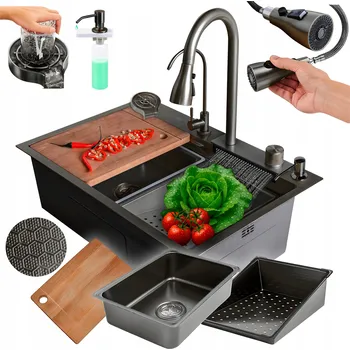 Granitový dřez Dřez Hydrosan jednokomorový ocelový černý 68x46 cm